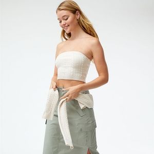 LA Hearts Cable Knit Tube Top, Small, White.